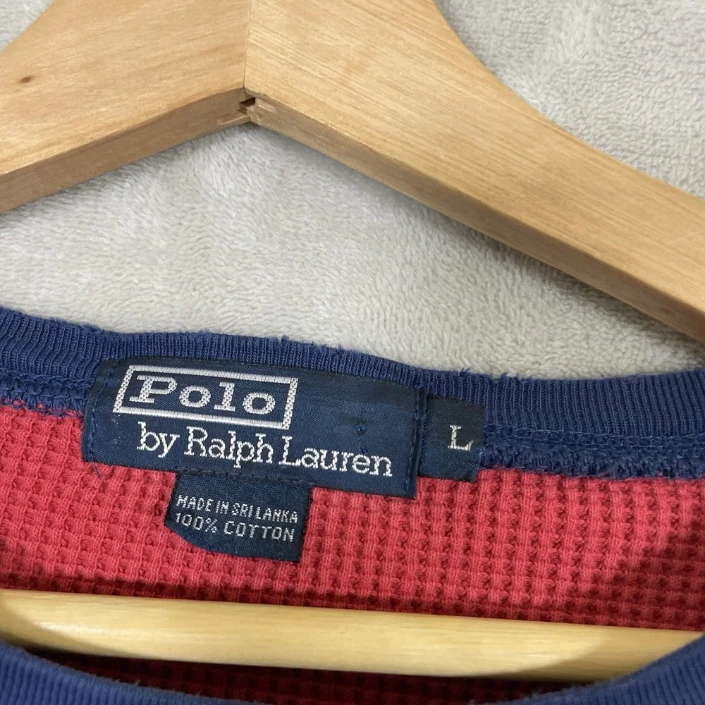 Vintage Polo Ralph Lauren Thermal Waffle Knit Shirt Mens Large Blue Red Cotton